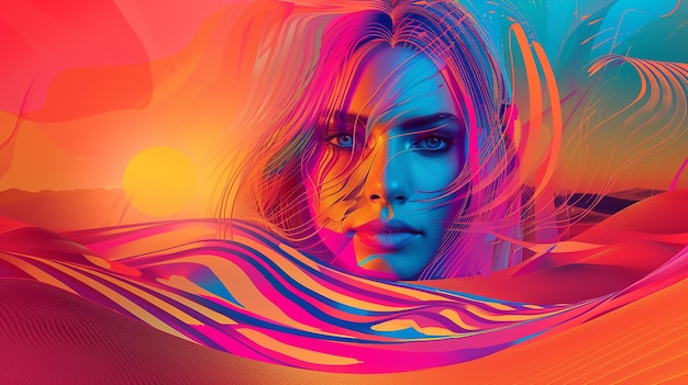 Hyperintense Colorblast Woman Face Background