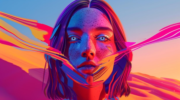 Vector hyperintense colorblast woman face background