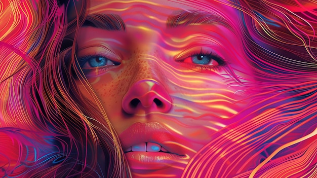 Vector hyperintense colorblast woman face background