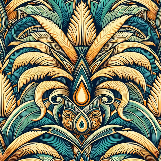 Vector hyperrealisitc vibrant caribbean tropical coconut palm tree pattern beach sunset design artwork