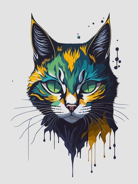 かわいい猫の超現実的な絵カラフルな水彩アート描画ベクトル
