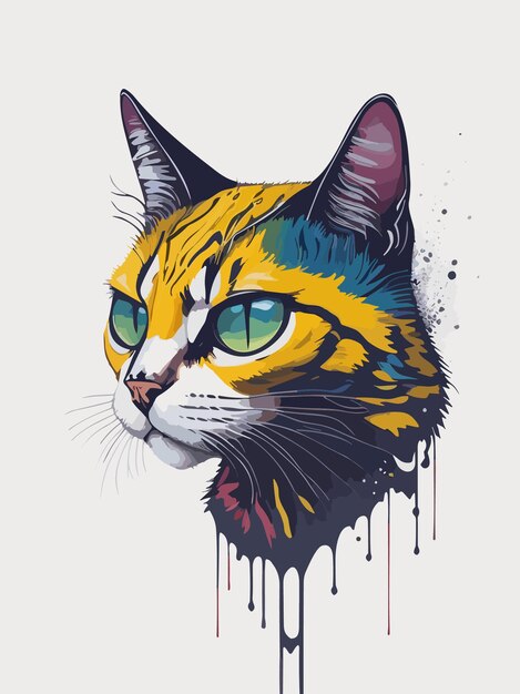 Vettore un dipinto iperrealistico di un simpatico gatto colorato disegno ad acquerello vettoriale