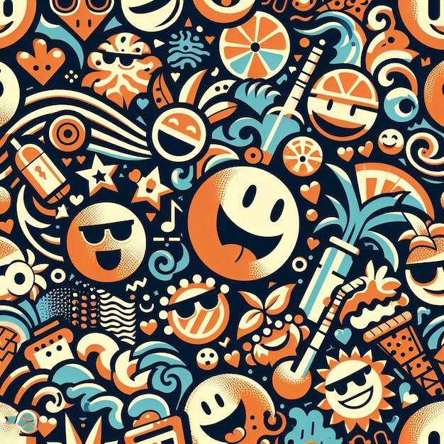Гиперреалистичный рисунок улыбающегося смайлика смайлика аватара причудливый дизайн бесшовная текстура ткани