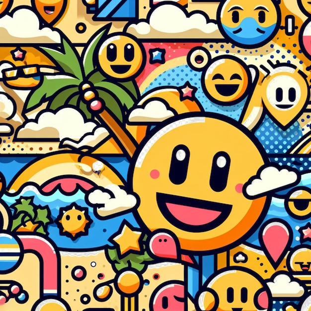 hyperrealistic pattern of smily emoticon emoji avatar fancy design seamless fabric texture