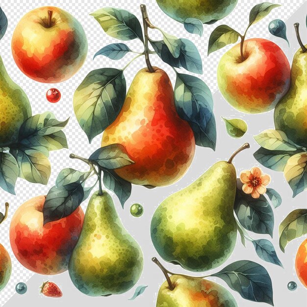 hyperrealistic pattern texture watercolor natural fresh healthy pear fruits transparent background