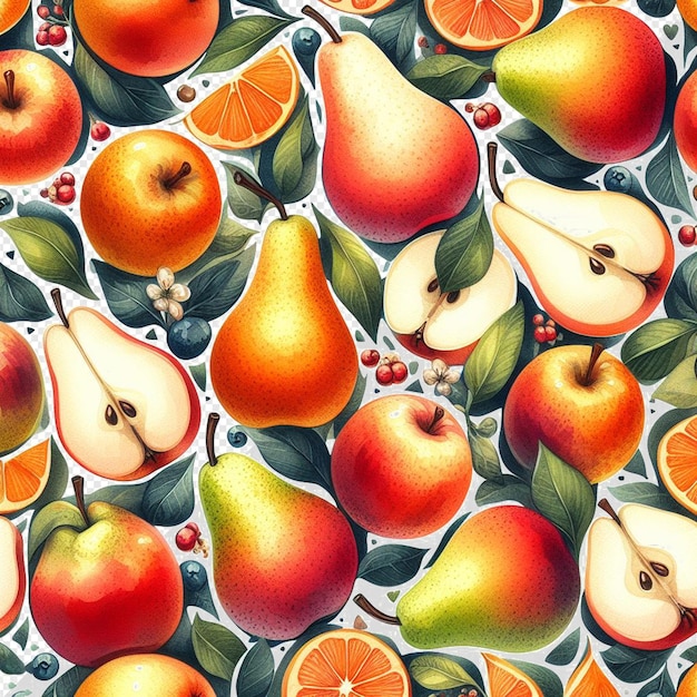 hyperrealistic pattern texture watercolor natural fresh healthy pear fruits transparent background