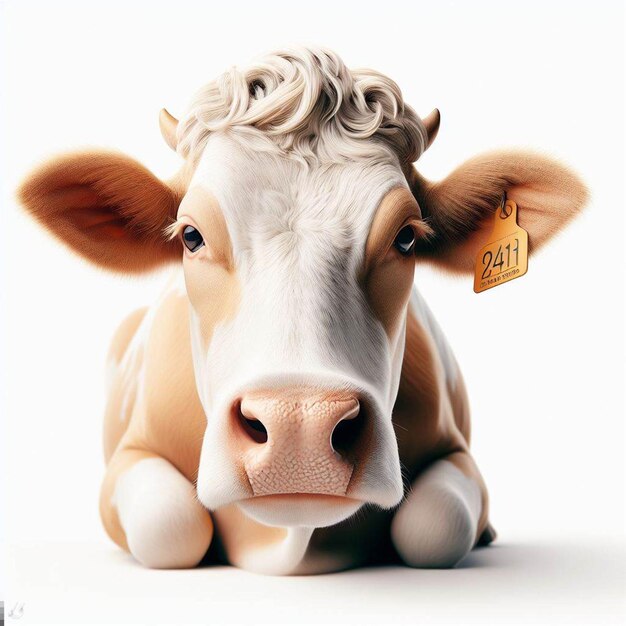 Вектор Гиперреалистический портрет коровы животное белый прозрачный фон