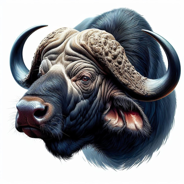 Vector hyperrealistic vector art african animal wildlife buffalo isolated white background poster png pic