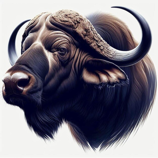 Vector hyperrealistic vector art african animal wildlife buffalo isolated white background poster png pic