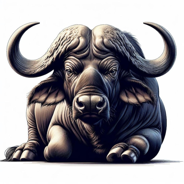 Vector hyperrealistic vector art african animal wildlife buffalo isolated white background poster png pic
