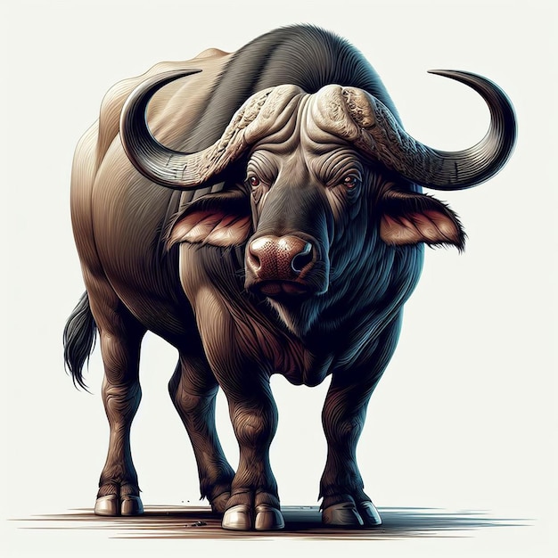 Vector hyperrealistic vector art african animal wildlife buffalo isolated white background poster png pic