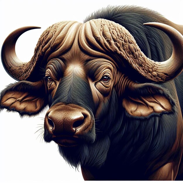 Vector hyperrealistic vector art african animal wildlife buffalo isolated white background poster png pic