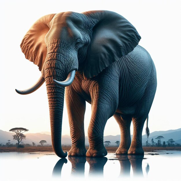 Vettore arte vettoriale iperrealistica fauna selvatica africana animale elefante isolato sfondo bianco