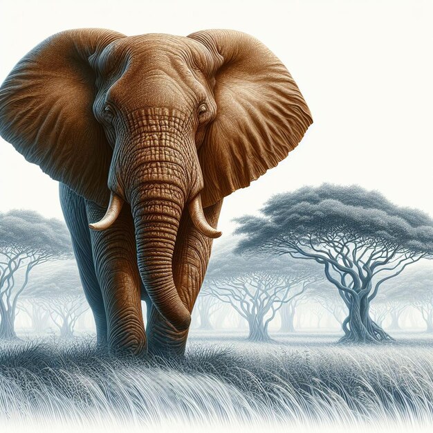 hyperrealistic vector art african wildlife animal elephant isolated white background