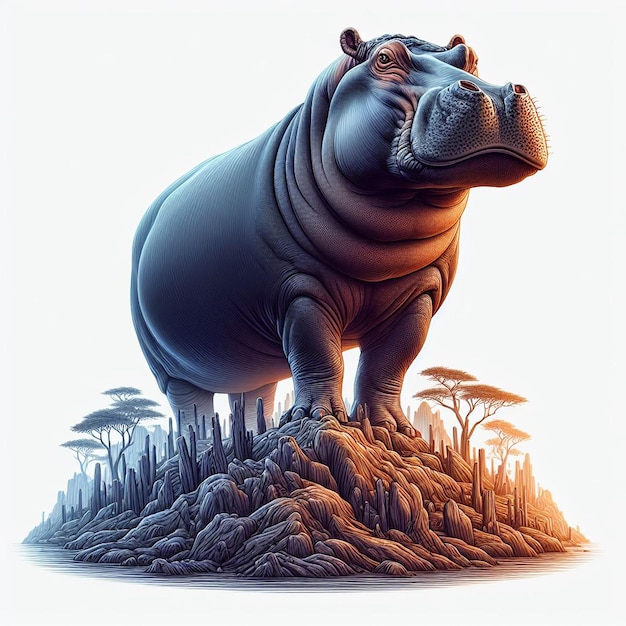 Vector hyperrealistic vector art african wildlife animal hippo isolated white background