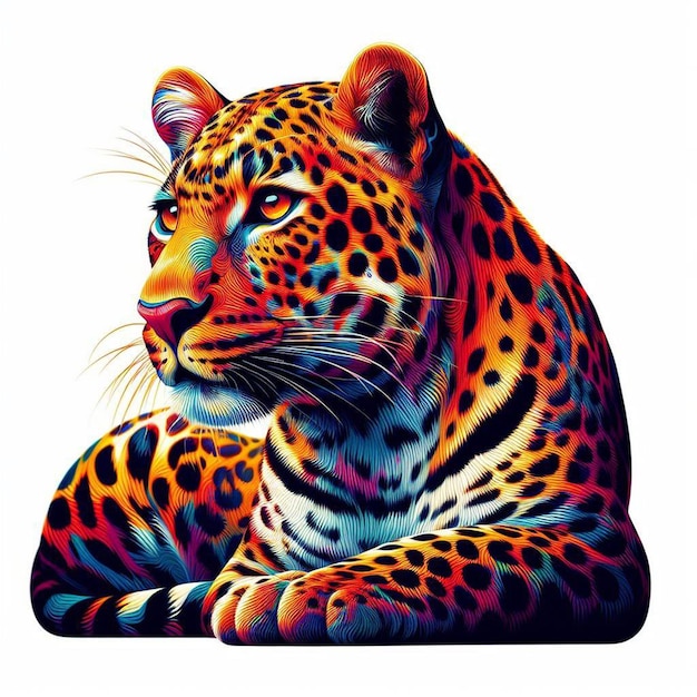 hyperrealistic vector art illustration colorful african leopard portait isolated white background