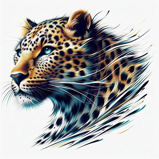 hyperrealistic vector art illustration colorful african leopard portait isolated white background