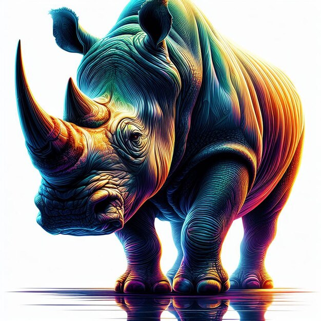 hyperrealistic vector art illustration colorful african rhino isolated white background png pic