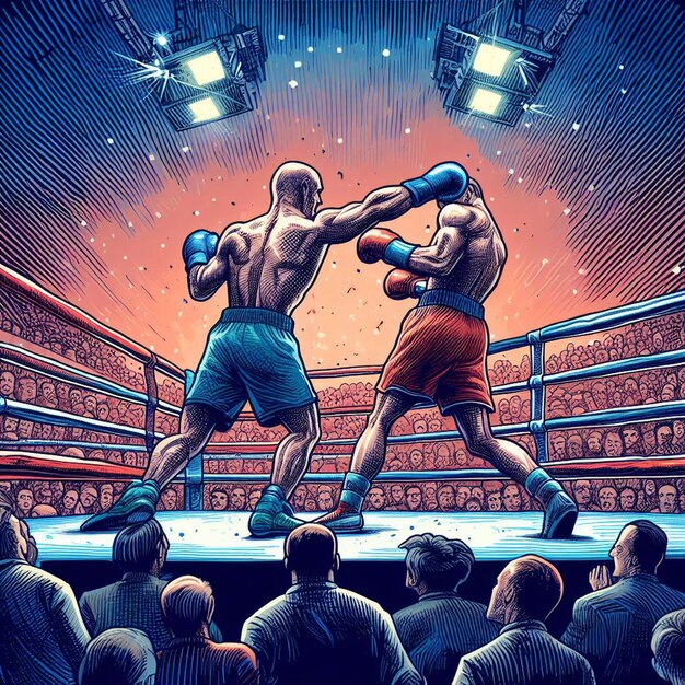 Vector hyperrealistic vector illustration fighting boxing champ sparring winner hero champion sport scene