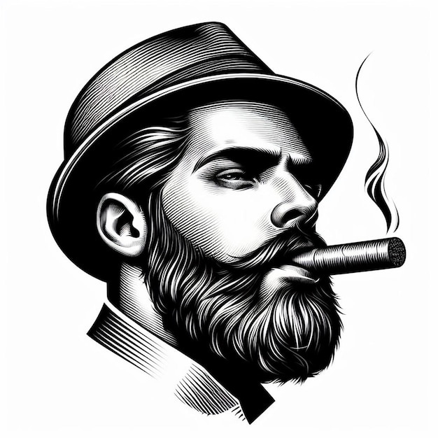 hyperrealistic vector illustration portrait of face smoking a cigar