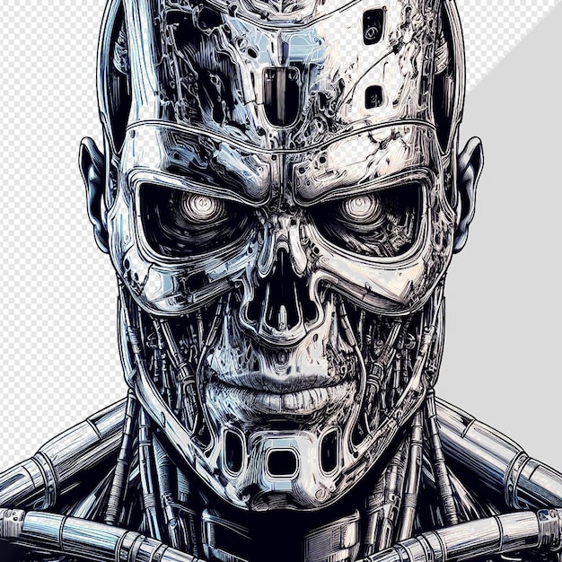 Hyperrealistic vector illustration terminator monster cyborg drawing isolated transparent background