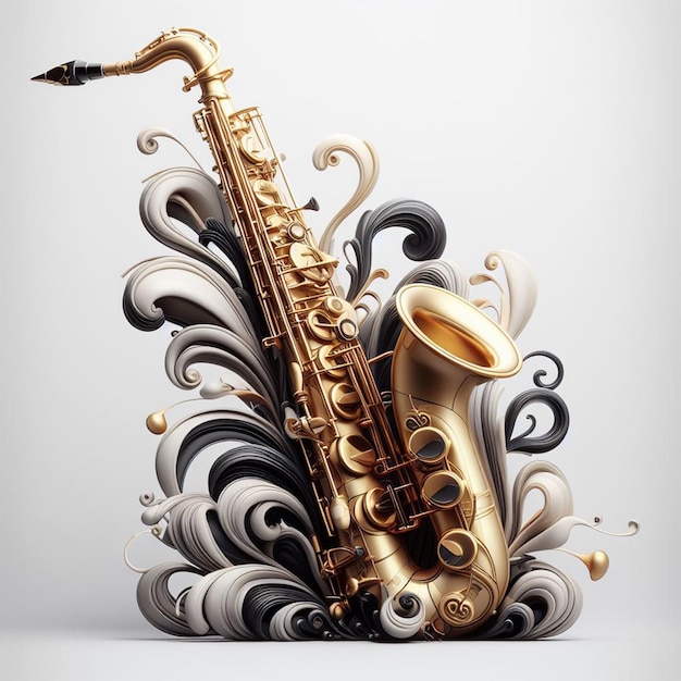 Vector hyperrealistic vector illustration vibrant golden saxophone music instrument transparent background