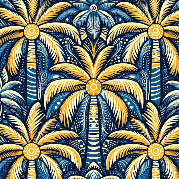 Hyperrealistisch levendige Caribische tropische kokospalmboom patroon strand zonsondergang ontwerp kunstwerk