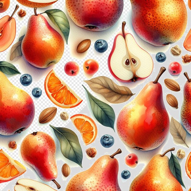 hyperrealistisch patroon textuur aquarel natuurlijke verse gezonde peren vruchten doorzichtige achtergrond