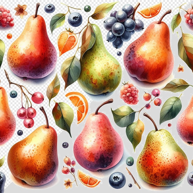 hyperrealistisch patroon textuur aquarel natuurlijke verse gezonde peren vruchten doorzichtige achtergrond