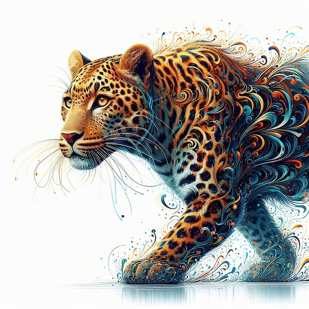 Hyperrealistische vectorkunst illustratie kleurrijke Afrikaanse luipaard portret geïsoleerde witte achtergrond