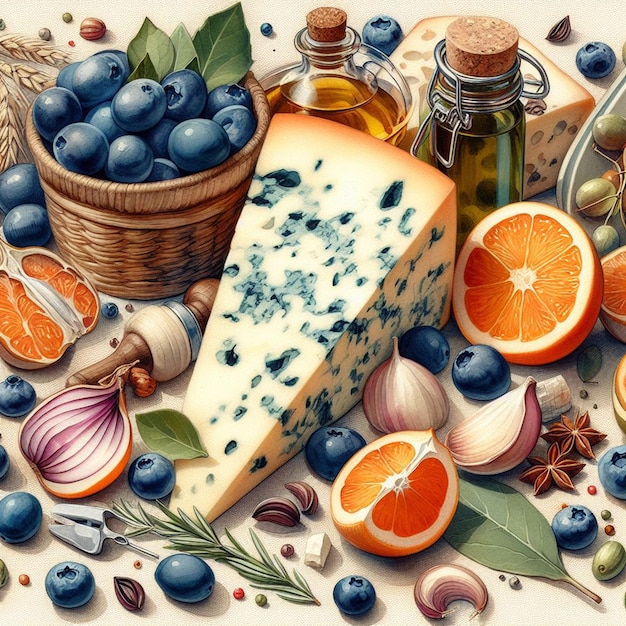 hyperrealistische vectorkunst illustratie kleurrijke lekker eten nog steeds Italiaanse gorgonzola kaas portret