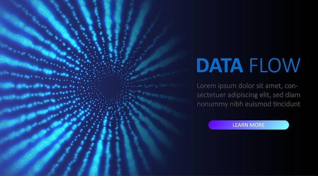 Vector hyperspeed kosmische achtergrond lichtsnelheid deeltje big data tunnel cybertunnel van bewegende gloeiende punten innovatie technologie bedrijf