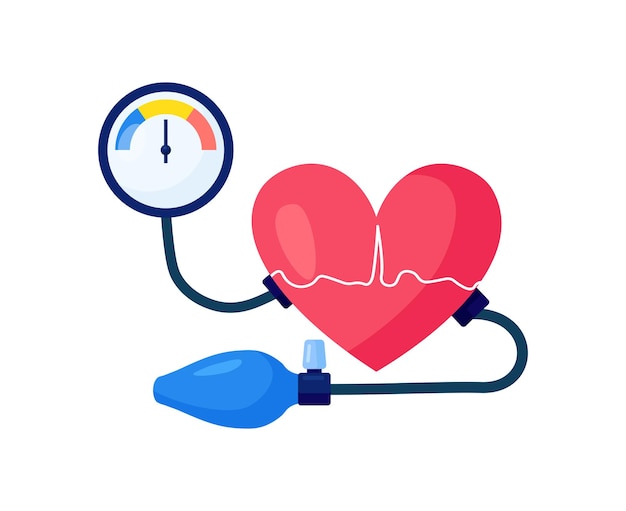 Hypertensie, behandeling van hoge bloeddruk. groot menselijk hart met bloeddrukmeter. medisch onderzoek en cardiologische controle