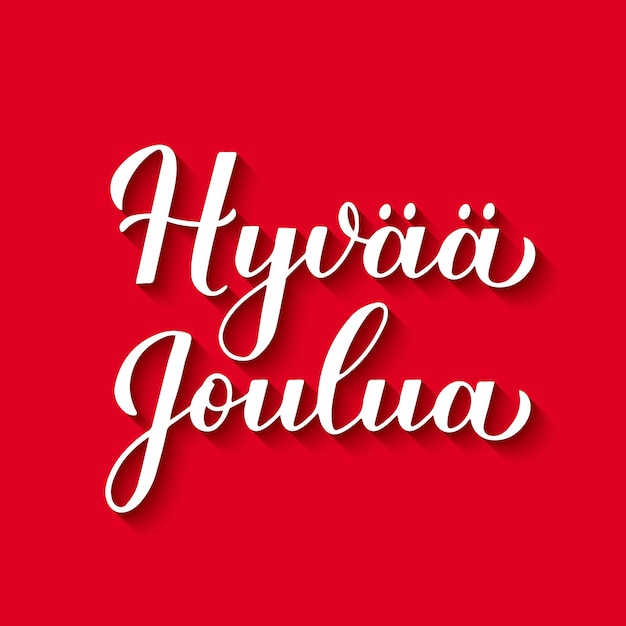 Hyvaa Joulua kalligrafie hand belettering met schaduw op rode achtergrond Merry Christmas typografie poster in het Fins gemakkelijk te bewerken vector sjabloon voor wenskaart banner flyer enz