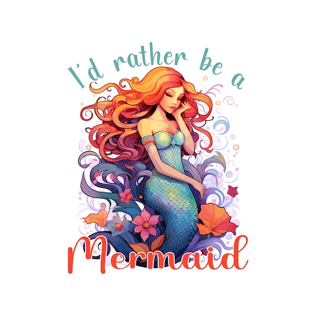 Vector i'd rather be a mermaid with flower sublimation perfect on t shirts mugs and more
