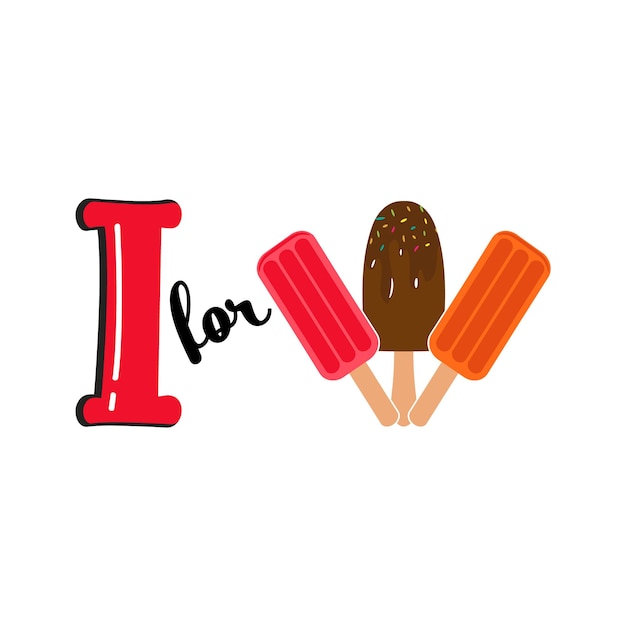 Vector i for ice cream i letter and ice cream vector illustration alphabet design for children