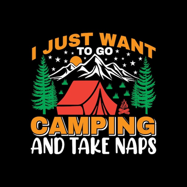 キャンプに行って昼寝したい Tシャツのデザイン