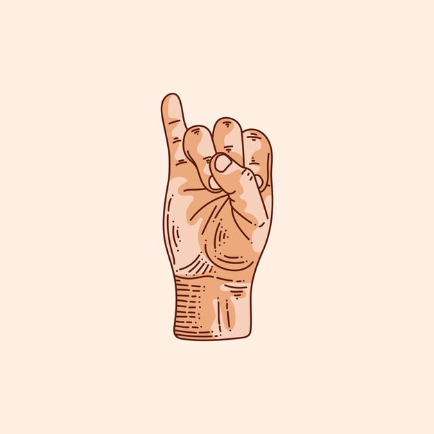 Vector i letter logo in a deafmute hand gesture alphabet hand drawn vector illustration isolated on brown