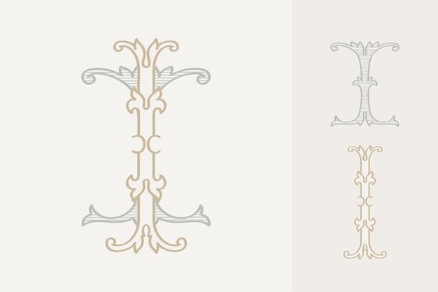 Вектор Комплект для создания свадебной монограммы i letter элегантный алфавит в историческом стиле для приглашений на вечеринку