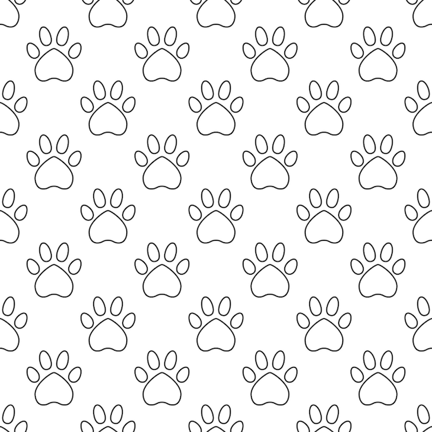 I love animals geometric linear pattern vector seamless background with dog paw print