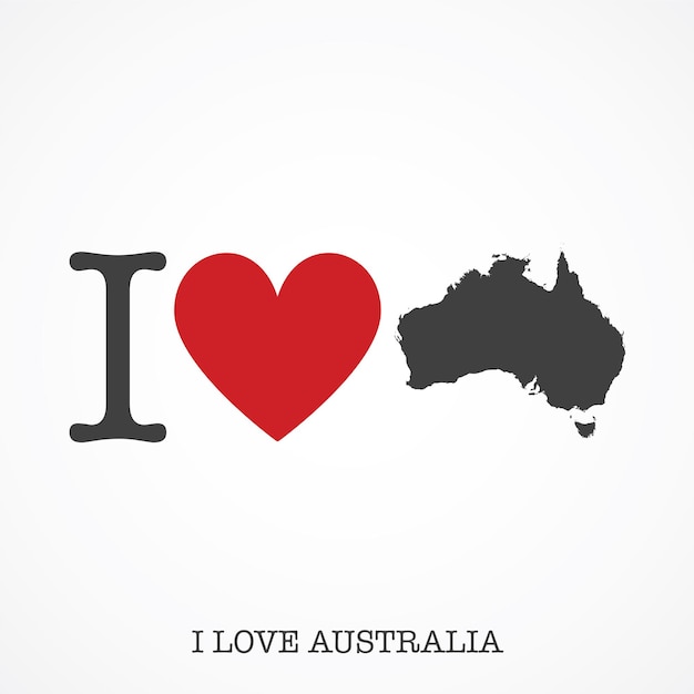 Я люблю значок национальной карты страны в форме сердца австралии