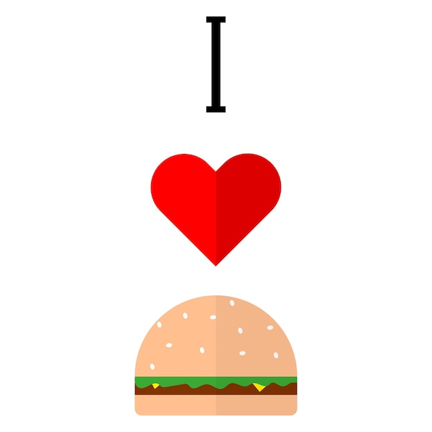 I love burger icon. Vector illustration. Stock image.