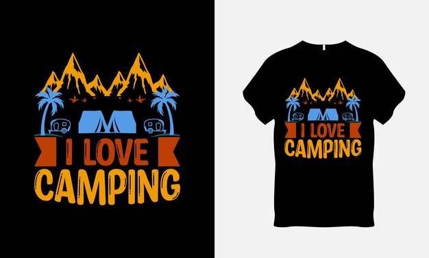 Вектор Дизайн футболки i love camping camping