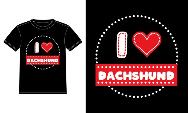 Я люблю шаблон дизайна футболки dachshund dog dot day, наклейку на окно автомобиля, pod, обложку, изолированный черный