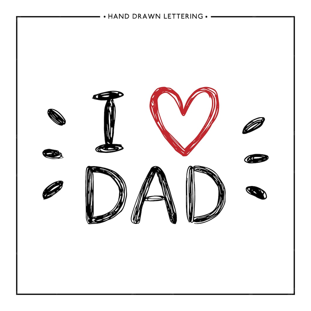 Premium Vector | I love dad text hand painted quote with red heart