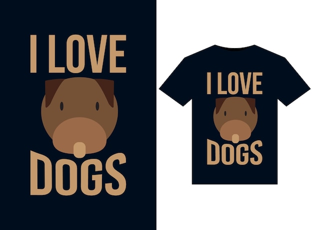 I Love Dogs-illustraties voor printklare T-shirts