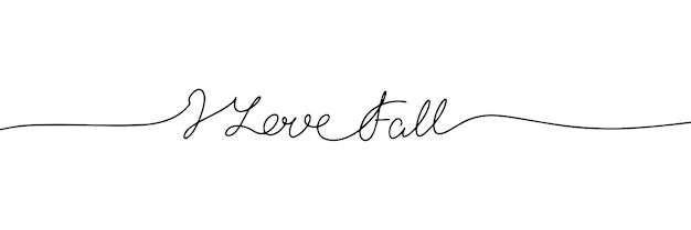 I love Fall line art text One line continuous Autumn short phrase Handwriting words about fall