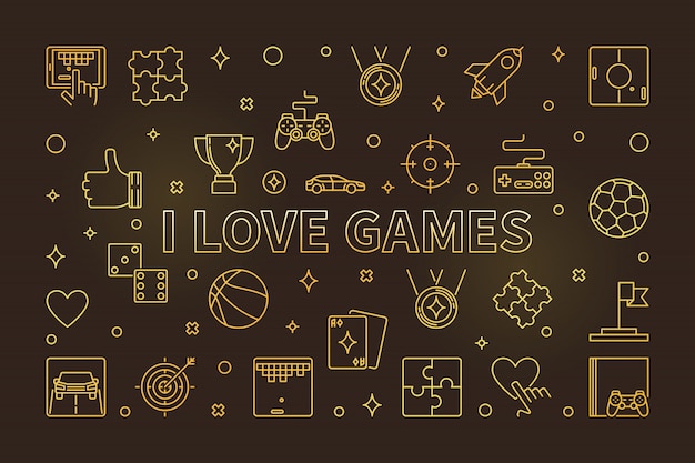 I love games gouden lijn pictogrammen