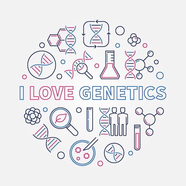 I Love Genetics creative outline round illustration