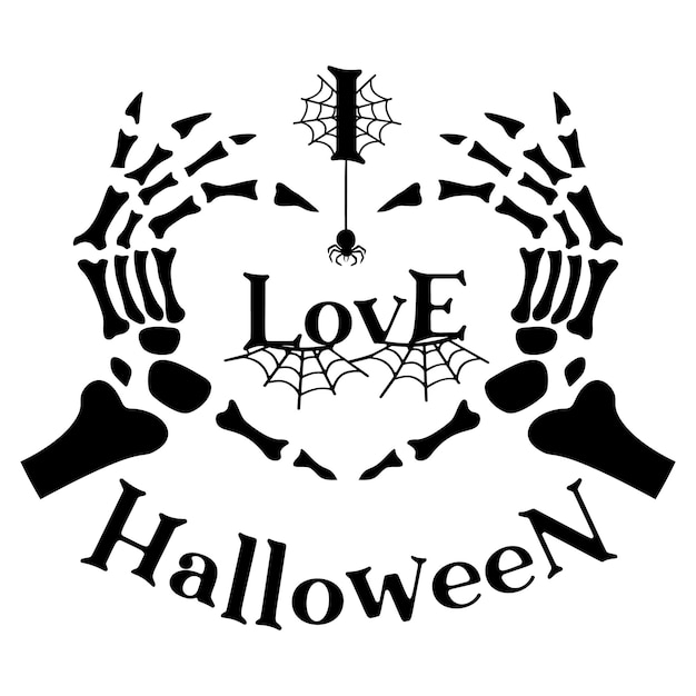 Vettore amo halloween halloween segno scheletro mani scheletro cuore ragno con ragnatela